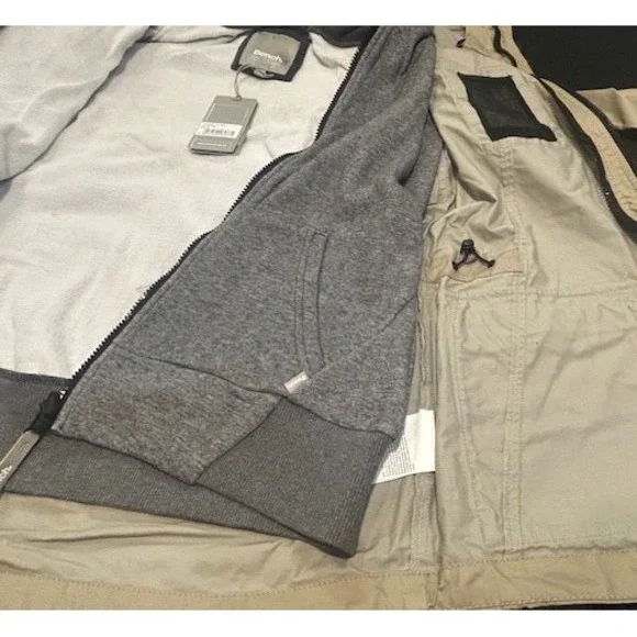 Bench UK Winter Hooded Tan Jacket Removable Inner Gray Hoodie NWT - Size L (10) - Picture 3 of 16